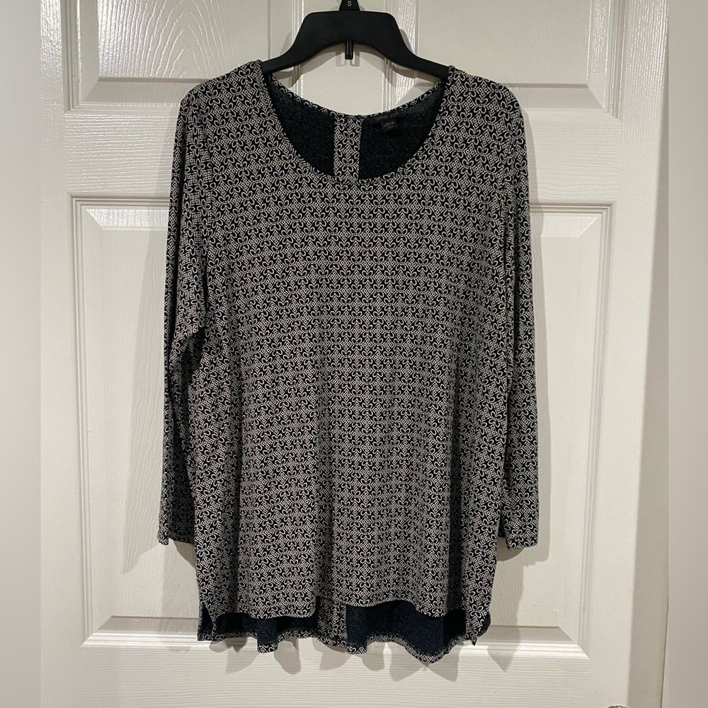J Jill Scoop Neck Blouse Minimal Coastal Office Comfort Petite Large Navy White